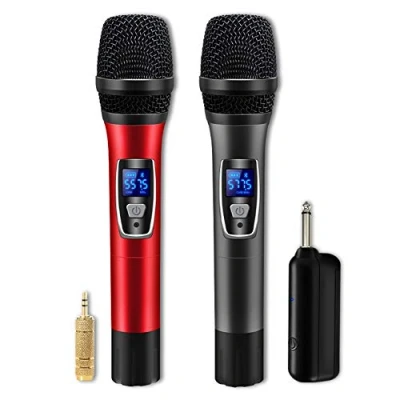 Imagen de EASJOY Micrófono de Mano inalámbrico, Profesional Dual Micrófonos Dinámico Vocal Mic Metal con Receptor Recargable 1800 mAh para Karaoke, Fiesta, Iglesia, Boda, Canto, PA y Altavoz