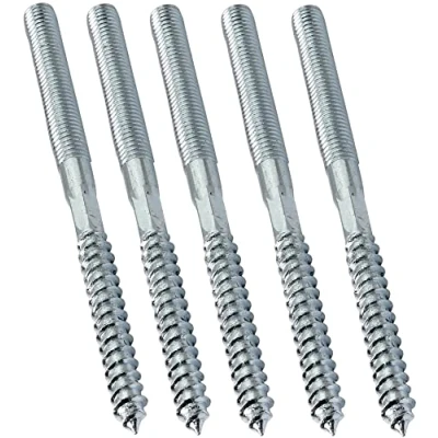 Imagen de AERZETIX C44774 Juego de 5 Tornillo doble rosca espárrago punta atornillar metal/madera con o sin taco Ø8x120mm acero galvanizado color plata