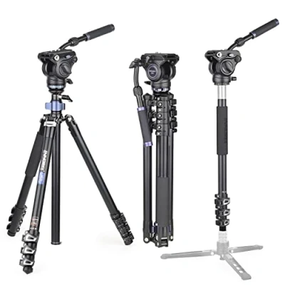 Imagen de INNOREL MT70 trípode para cámara de Video Profesional 183 cm, con Cabezal Arrastre Fluido, Aluminio Compacto 4 Secciones Convertible a monopié DSLR, videocámara