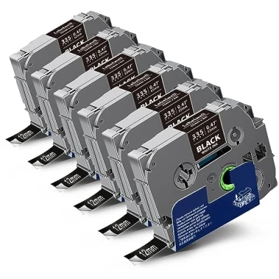 Imagen de 6x Labelwell 12mm 0.47 Blanco sobre Negro Cinta Etiquetas para Brother TZ 335 TZe TZe335 TZ335 P touch PT D200 P300BT 1010 PT1000 H100 H100LB H101C P700 E100 Etiquetadoras