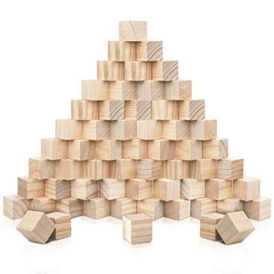 Imagen de Kurtzy Bloques de Madera Cuadrados Pequeños (Pack 60) 2 x cm Cubo Pino Natural sin Acabado Bloque Educativo Manualidades para Bricolaje, Rompecabezas, Números