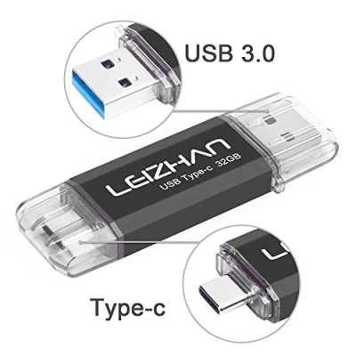 Imagen de LEIZHAN Memoria USB Tipo C 32GB,Flash Drive 3.0 OTG para Samsung S9,Huawei,Portátil,Teléfono y Otras Dispositivos o Negro