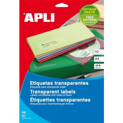 Imagen de APLI 10967 Etiquetas transparentes permanentes 63,5 x 38,1 mm 10 hojas