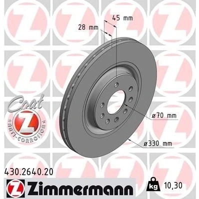 Imagen de ZIMMERMANN COAT Z 430.2640.20 Disco de freno 330 28 8/5 5 110 ventilación interna revestido altamente carbonizado OPEL: Corsa E Hatchback