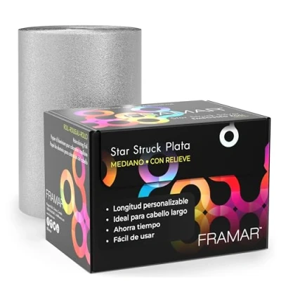Imagen de Framar Silver Rollo de lámina para el cabello en relieve, láminas resaltar, peluquería mechas, colorear 320 pies