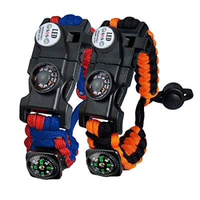 Imagen de Pulsera Paracord Supervivencia España, Camuflaje con Flint + Brújula Termómetro Silbato, para Caminatas en Canchas de Camping u Otras Actividades al Aire Libre