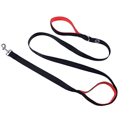 Imagen de igadgitz home U7243 Correa para Perro con Doble asa Acolchada de poliéster, tráfico Negro y Rojo 122cm