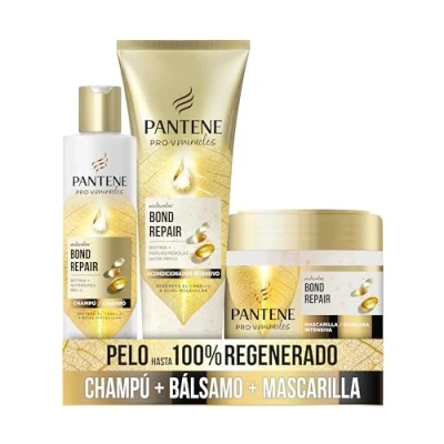 Imagen de Pantene Molecular Bond Repair Con Biotina Champú 250ml Fórmula Pro V + Mascarilla Intensiva 300ml Y Acondicionador 150ml Para Pelo Dañado Seco