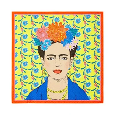 Imagen de Talking Tables Paquete de 20 Papel con Estampado Frida Kahlo Servilletas Desechables, Decoraciones Mexicana, Suministros para Fiesta cumpleaños Boho, Cinco Mayo, decoupage, Color Napkin