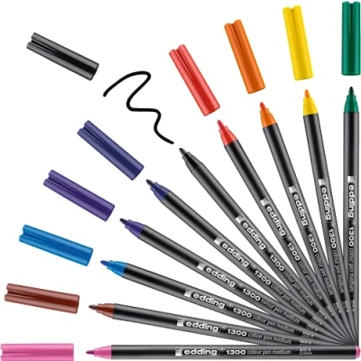 Imagen de edding 1300 rotulador de color trazo medio multicolor 10 rotuladores punta redondeada 2 mm para dibujar y escribir el colegio, mandalas, Bullet Journals
