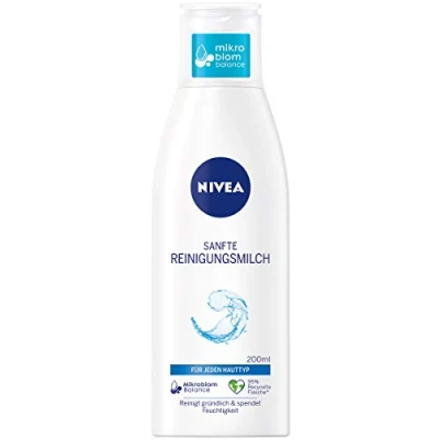 Imagen de Nivea Leche de limpieza suave para todo tipo piel (200 ml), desmaquillante limpia a fondo, facial elimina el maquillaje y rímel impermeable
