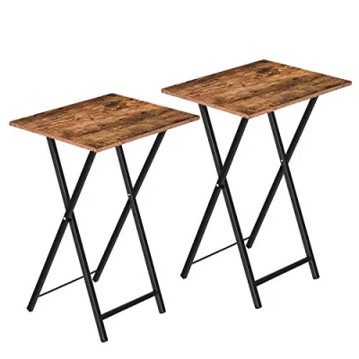 Imagen de HOOBRO Plegable Mesa Auxiliar de 2, Lateral para Sofá, Escritorio pequeño Portátil, TV, Fácil Almacenamiento Estructura, Marrón Rústico y Negro EBF25BZ01