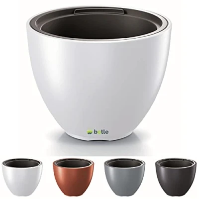 Imagen de botle Maceta maciza redonda estilo moderno, mate, 40 x 30 cm, con inserto, 11 L, color blanco, Jardinera, Cubremaceta