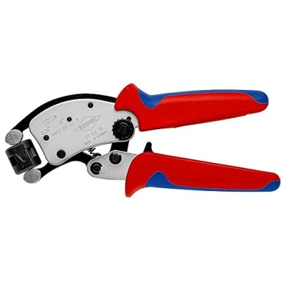 Imagen de Knipex Twistor® T Alicate autoajustable para crimpar punteras huecas con cabezal giratorio cromado, fundas multicomponentes 200 mm 97 53 19