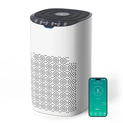 Imagen de AROEVE Purificador de Aire para Hogar hasta 120 m² (CADR 300 m3/h) Control por App/Voz, Modo Automático con Indicador Luminoso Calidad, Filtra Polen, Polvo, Pelo Mascotas