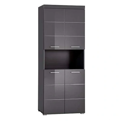 Imagen de trendteam smart living Armario alto para baño Amanda, 73 x 190 31 cm, en gris y agave de brillo intenso, con compartimento abierto abundante espacio almacenamiento