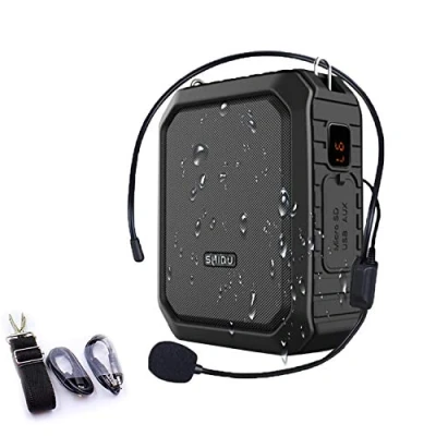Imagen de Amplificador de Voz portátil,SHIDU Personal 18W con micrófono Cable Auriculares Altavoz Bluetooth Impermeable Sistema PA Recargable para Profesores,Ducha,guía turístico