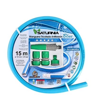 Imagen de SATURNIA Manguera Tricotada No Torsion Blue Ø 19 mm. Rollo 15 metros. Con Accesorios, Anti Torsion, Sin Dobleces,