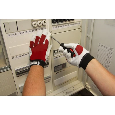 Imagen de L+D 1706 10 Guantes de protección blanco, Rojo Cuero napa cabra