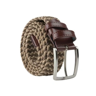Imagen de Navigare Cinturón elástico trenzado fabricado en Italia, hombre y mujer, con inserciones de piel auténtica, Beige Taupe, 125cm (taglia 54 56)