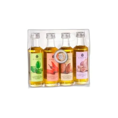 Imagen de La Chinata Pack 2 Estuches de 4 Condimentos Gourmet Aceite Oliva Virgen Extra sabores albahaca, guindilla, boletus y ajo (100 ml cada uno) (2)