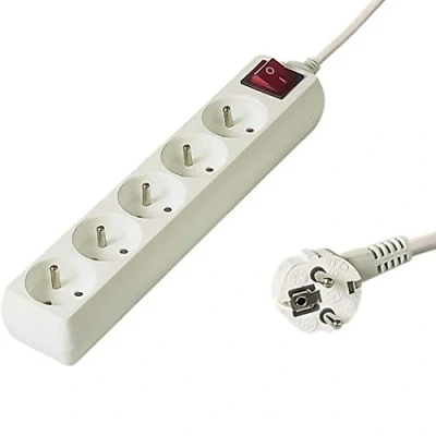 Imagen de PremiumCord Regleta 230V, 5 Tomas con Interruptor, Extensión 230 V, Francesas Giradas 45, Toma Múltiple Seguridad Infantil, Blanco, 2m