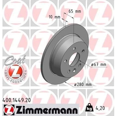 Imagen de ZIMMERMANN COAT Z 400.1449.20 Disco de freno 280 10 6/5 5 112 macizo revestido altamente carbonizado MERCEDES BENZ: Vito Furgón, Bus, Clase V