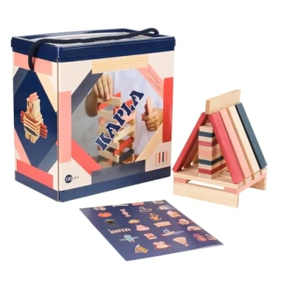 Imagen de KAPLA Juego de construcción con 120 tablones madera colores (Natural, Rojo, Rosa, Azul oscuro), Juguete madera, A partir 2 años...