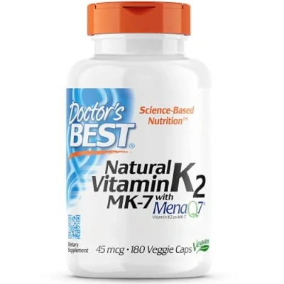 Imagen de Doctor&#039;s Best, Natural Vitamin K2, MK 7 con MenaQ 7, 45mcg, 180 Cápsulas veganas, Probado en Laboratorio, Sin Gluten, Soja, Vegetariano
