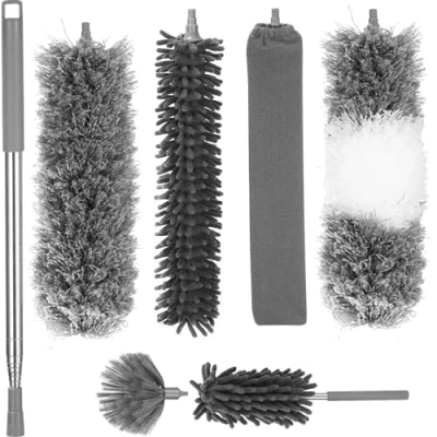 Imagen de 7 Piezas Plumero Telescopico Extensible Microfibra, Atrapapolvo Longitud 27 256 cm, Palmera con Palo Limpieza, para Techo,Persianas,Muebles,Telarañas