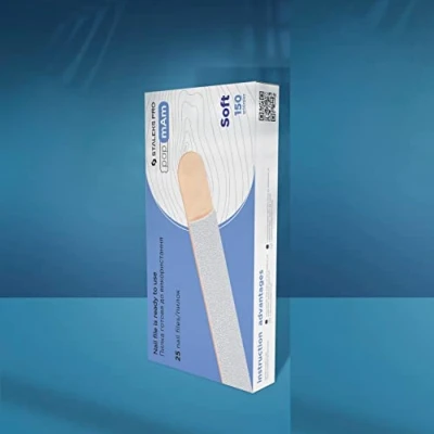 Imagen de Lima de uñas desechable color blanco papmam (capa espuma suave) sobre una base madera para manicura, pedicura, tallos, expertos, 20 100/150/180/240 grit (25 piezas) (grano 150)