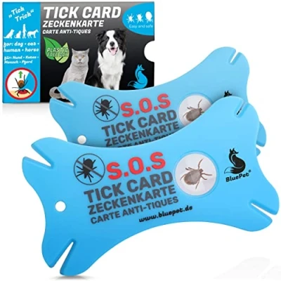 Imagen de BluePet® Tarjeta de garrapatas con Lupa en Formato crédito Eliminador como Primeros Auxilios para Perros y Gatos (2X garrapatas)