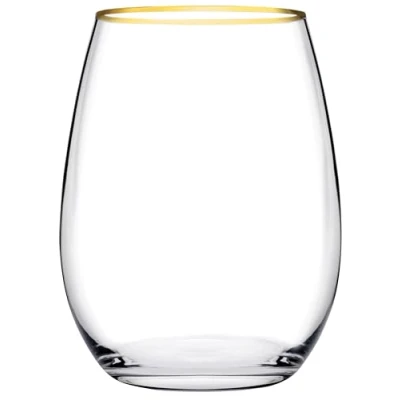 Imagen de PASABAHCE Amber Juego de 6 vasos cristal transparente con borde dorado, 35 cl