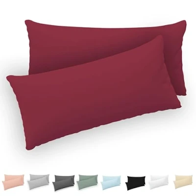 Imagen de Twinzen® Funda Almohada 50x80 (Juego de 2) Burdeos 100% Algodon Jersey Cojin para Cama Protector con Cremallera