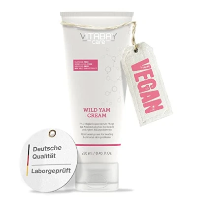 Imagen de vitabay Crema De Ñame Silvestre, 250ml (Paquete 1) 80% Extracto Raíz Ñame, 64% Diosgenina, 100% Libre Nanopartículas, Sin Hormonas Sintéticas, Extra Fuerte, Ingredientes Activos
