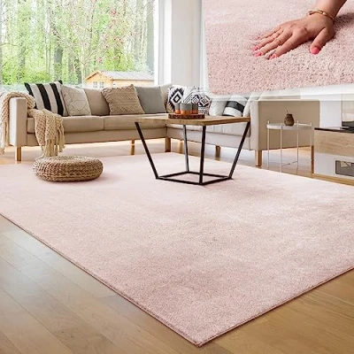 Imagen de Paco Home Alfombra para la Sala de Estar Unicolor Lavable Suave Pila Corta, tamaño:200x280 cm, Color:Rosa