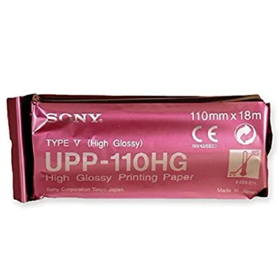 Imagen de GIMA Papel para ultrasonido Sony UPP 110 HG, soporte de impresión en negro monocromático alto brillo (tipo V), ultrasonido, tamaño A6, mm x 18 m, 10 rollos