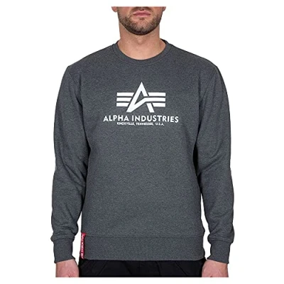 Imagen de ALPHA INDUSTRIES Basic Sudadera, Hombre, Gris (Charcoal Heather/White 597), S