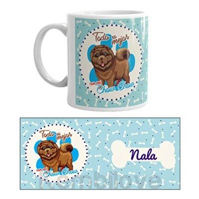 Imagen de Kembilove Taza de Café Perro Chow Personalizada con Nombre Desayuno Razas y Té Mascota Cerámica Impresa Tazas