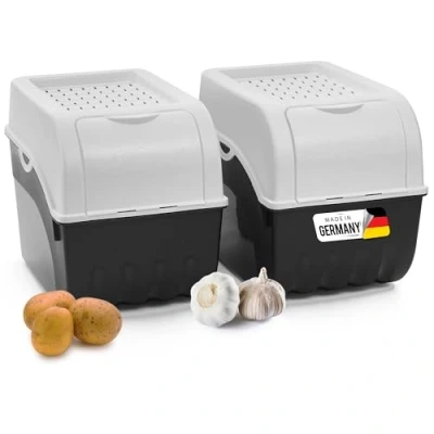 Imagen de Novaliv caja de almacenamiento para patatas 2 cajas grandes 9 l blanco verduras apilable cebollas, cesta patatas, fruta,