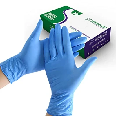 Imagen de VENSALUD Guantes de NITRILO Desechables Sin Polvo Resistentes Para Laboratorios, Sanitarios, Cocina, Estudios tatuaje, Veterinaria, Limpieza, Examen Látex 100 uds. Azul Talla XS