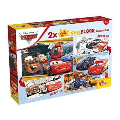 Imagen de Lisciani, Puzzle para niños, 2 puzles de 12 piezas, en 1 Doble Cara con reverso colorear Disney Cars 91713