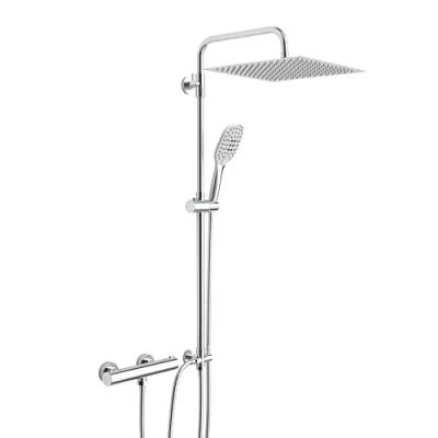 Imagen de Görbach Columna Ducha Monomando con Mezclador Termostático Set Acero inoxidable 304 Grifo Sistema Cuadrada Lluvia Cromo U 3030