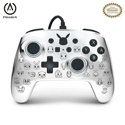 Imagen de Mando con cable mejorado PowerA para Nintendo Switch Pikachu negro y plateado