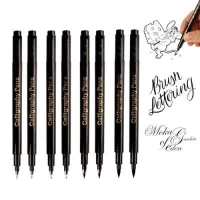 Imagen de 8pcs Rotuladores de Caligrafía Doble Cabeza,suministros arte negro,Plumas Caligrafía, para Manga, Bullet Journal, y Dibujos