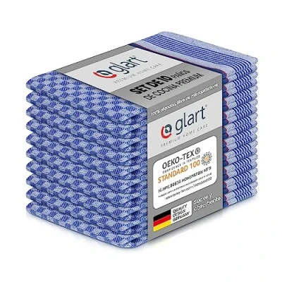 Imagen de Glart 48GR Juego de 10 toallas cocina premium, 45x90 cm, 100% algodón certificado OEKO TEX, azul, prelavadas