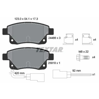 Imagen de TEXTAR 2448601 Juego de pastillas freno con contacto avisador desgaste tornillos pinza accesorios FORD: Transit Mk6 Furgón