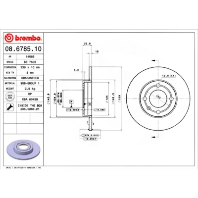 Imagen de BREMBO 08.6785.10 Disco de freno 239 10 4 macizo con tornillos VOLKSWAGEN: Polo III Hatchback, SEAT: Arosa, MAN: TGE Furgón