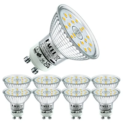 Imagen de EACLL Bombillas LED GU10 Blanco Neutro 4.9W Reemplaza 75W Halógena, Pack de 8, Focos Sin Parpadeo AC 230V, 4000K 585 Lúmenes 120 Spotlight, Lámpara Reflectora No Regulable
