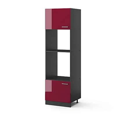 Imagen de Vicco Armario para microondas R Line, Rojo Burdeos Alto Brillo/Antracita, 60 cm